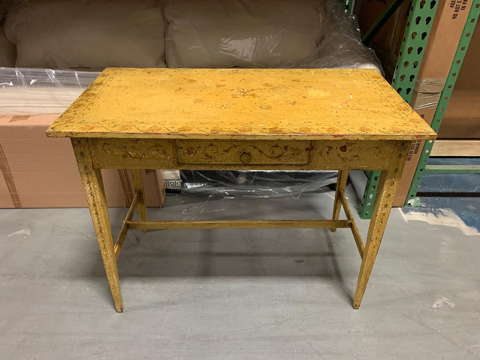 Wood Painted Yellow Regency Writing Table with Drawer, circa 1820