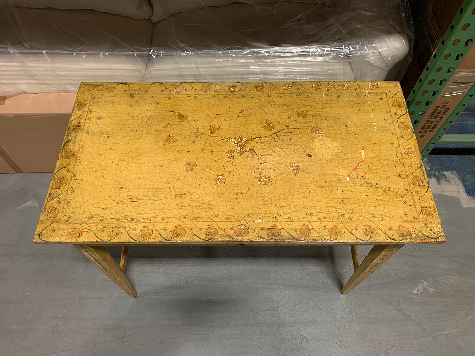 Painted Yellow Regency Writing Table with Drawer, circa 1820 2