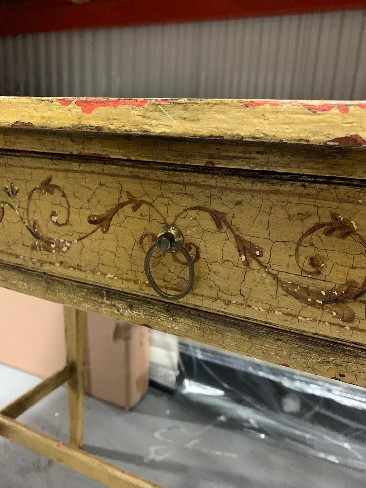 Painted Yellow Regency Writing Table with Drawer, circa 1820 3