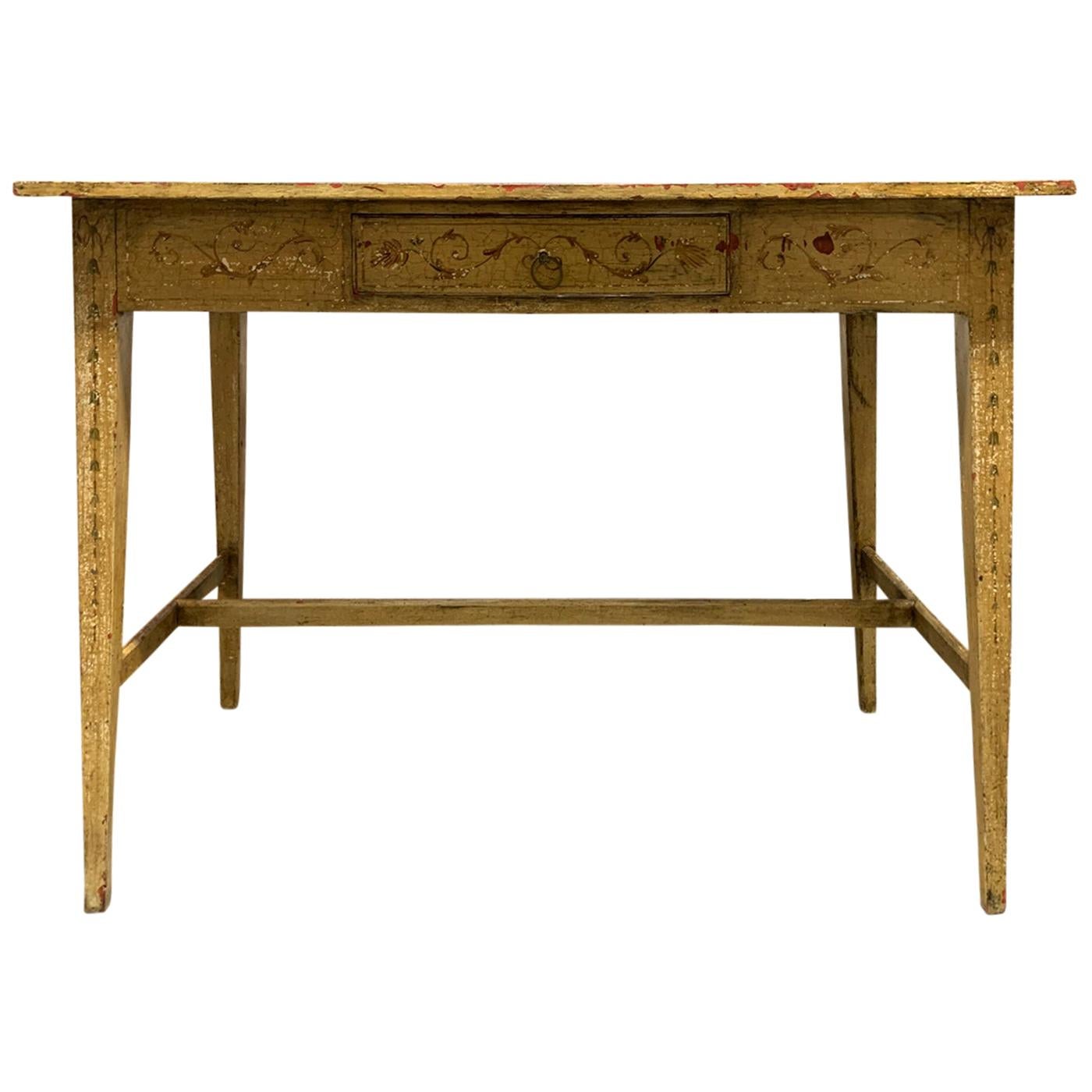 Painted Yellow Regency Writing Table with Drawer, circa 1820