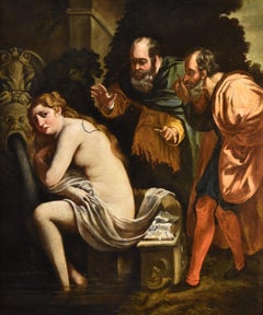 Susanna Old Men Religious Roma nschool 17th Century Paint Oiul on canvas Italy