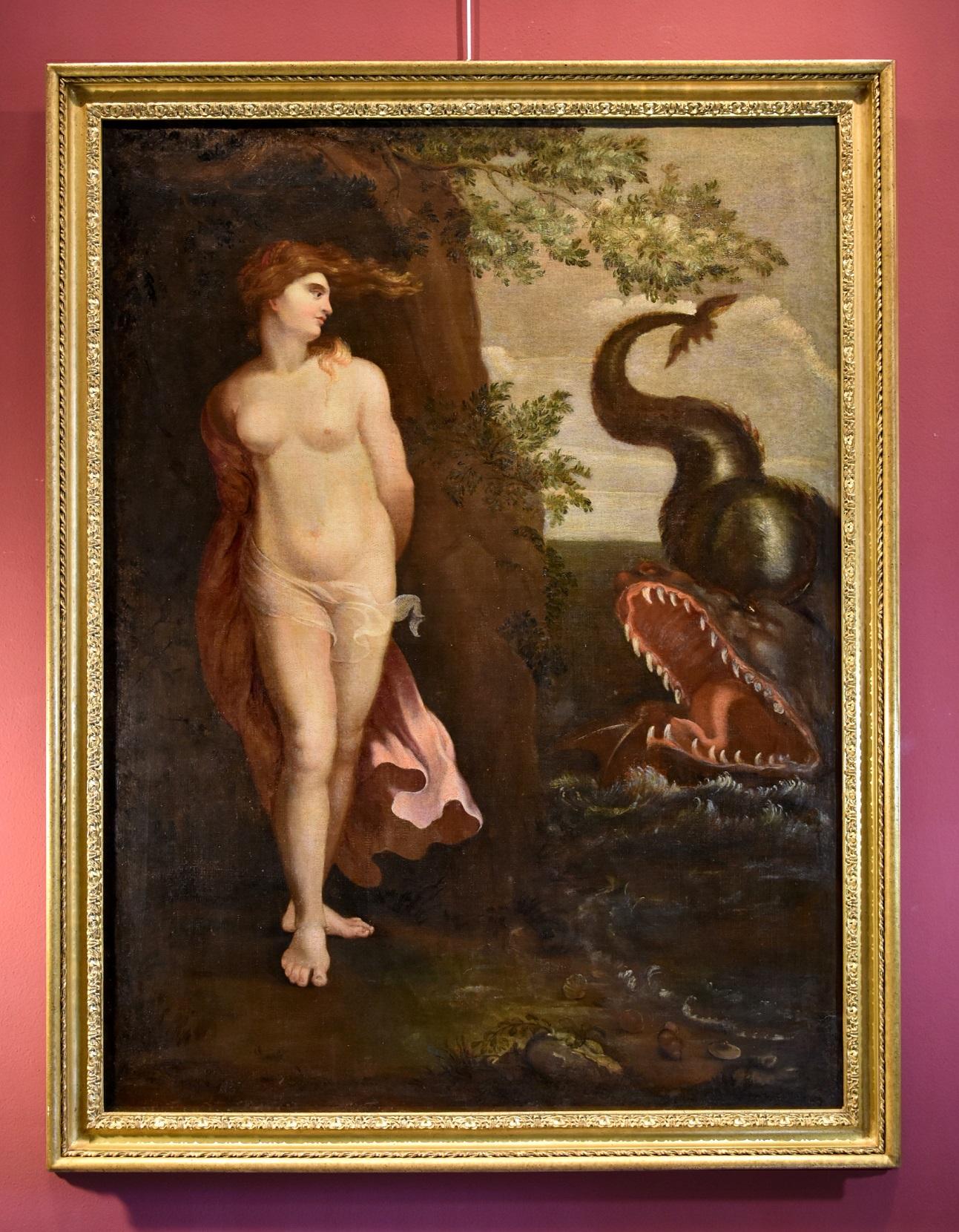 Andromeda Monster, Gemälde, Öl auf Leinwand, Alter Meister, römische Schule, 16./17. Jahrhundert – Painting von Painter active in Rome