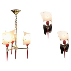 "Painter Palette" Set of Pendant and Sconces by Jean Pierre Guariche circa 1950