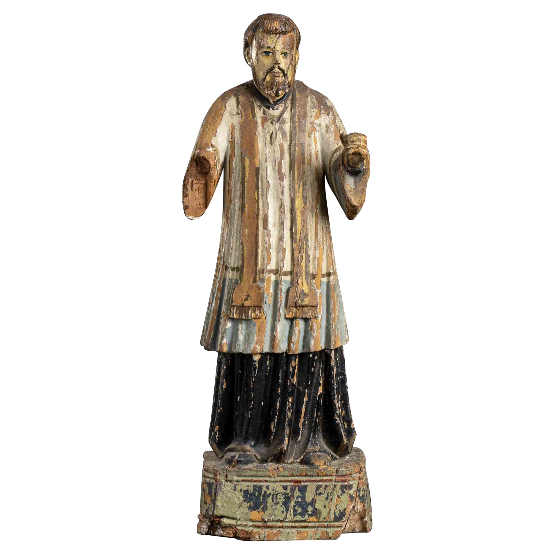 Painterd Wood Saint Francis Xavier, Indo-Portuguese, 18th-19th Century