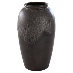 Painterly Decorated Anthracite Mid Century Pottery Vase