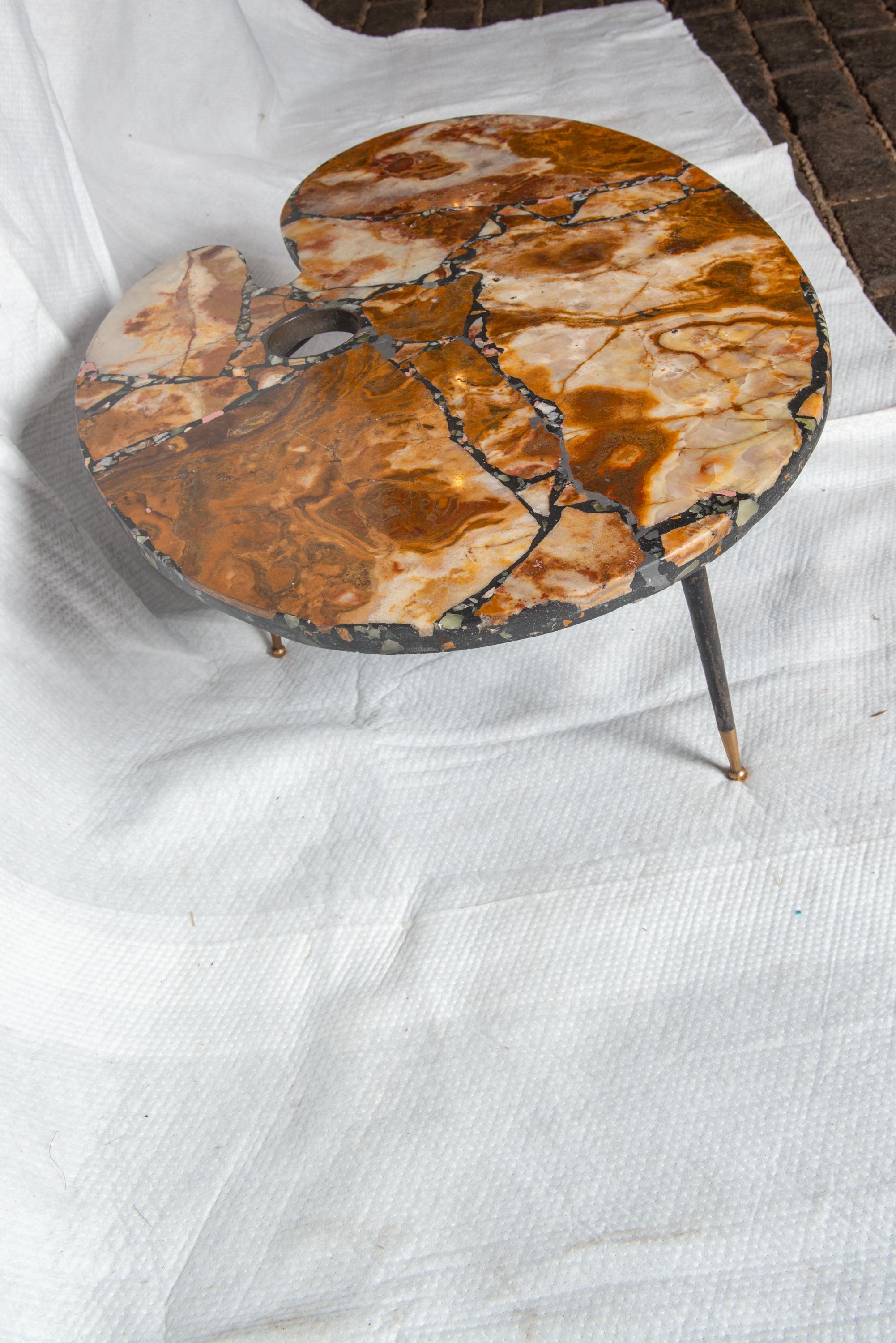Metal Painter's Palette Marble Coffee Table For Sale