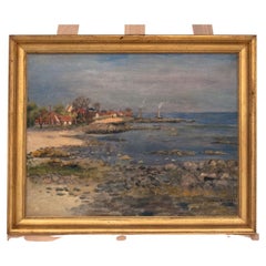 Vintage Painting "A Town on the Coast" signed E. Heide 1936s