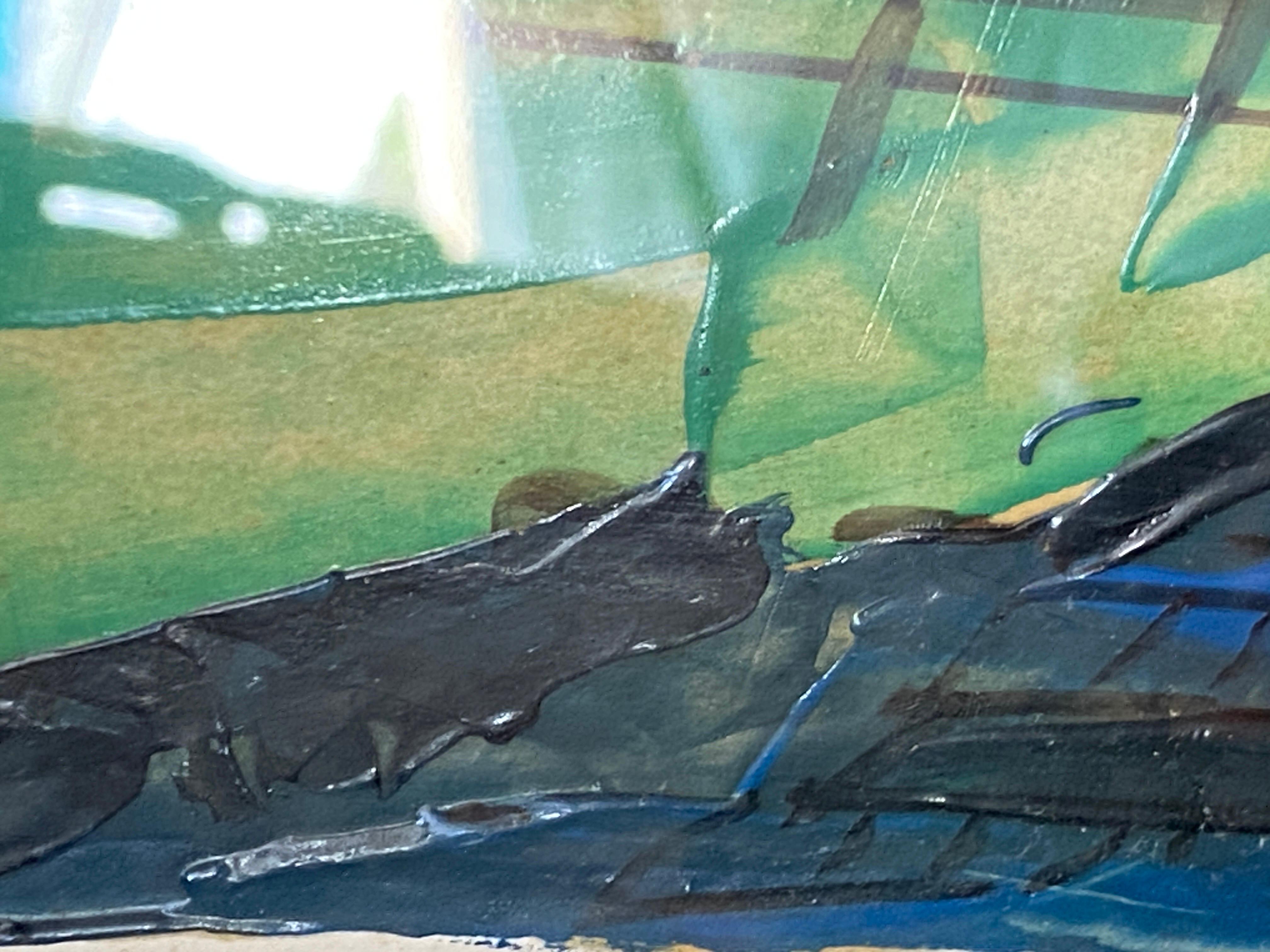 Pittura astratta, scena del porto di Saint Tropez, Francia, 1960 in vendita 4
