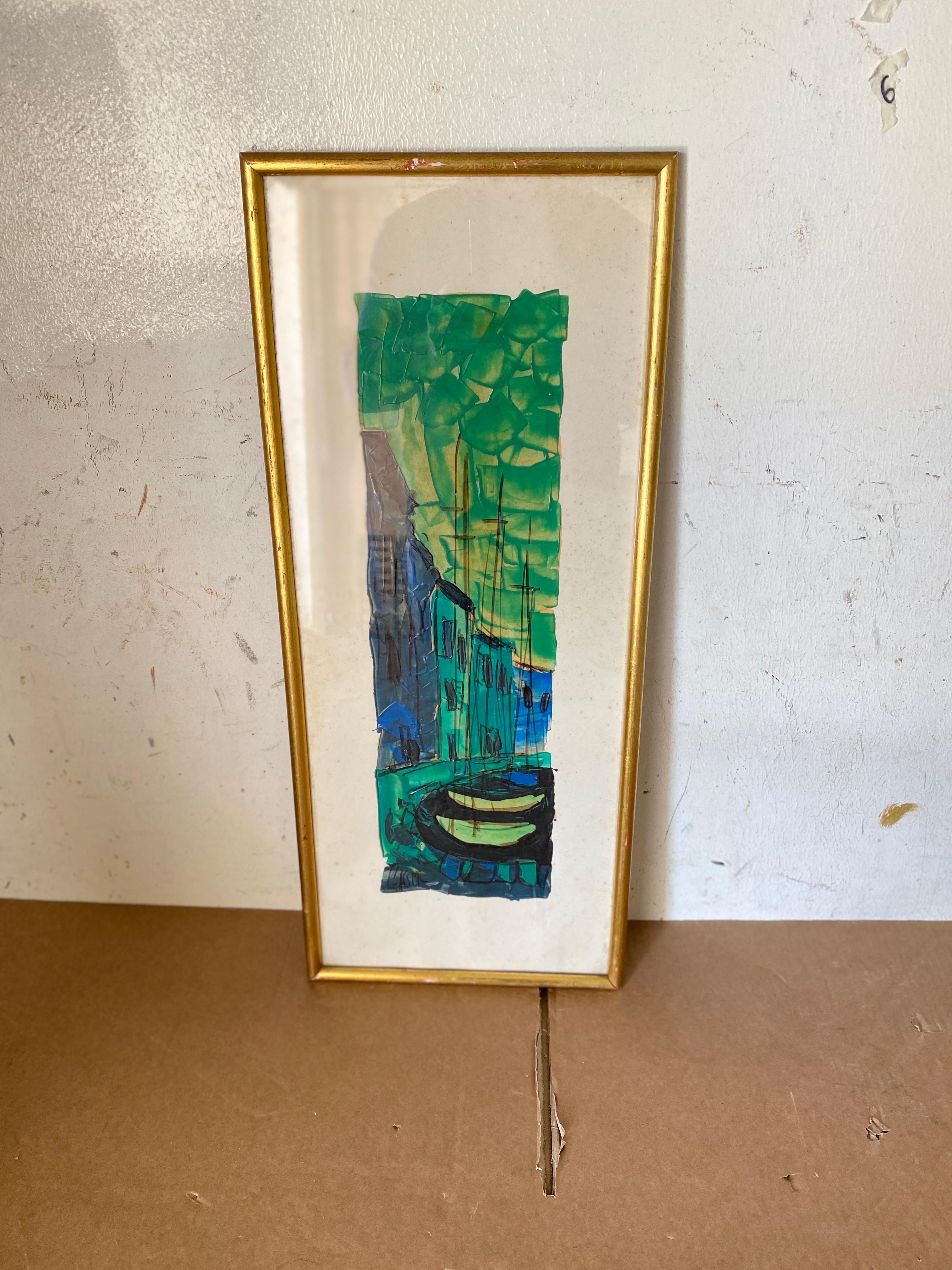 Pittura astratta, scena del porto di Saint Tropez, Francia, 1960 in vendita 1