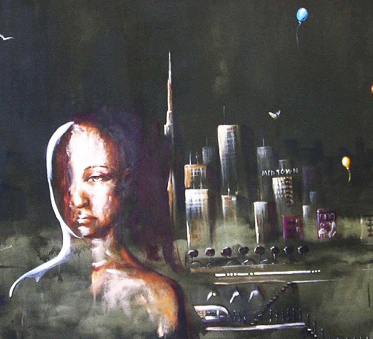 Painted Painting Acrilyc on Canvas by Rabanillo de la Fuente ¨Between Two Worlds¨ For Sale