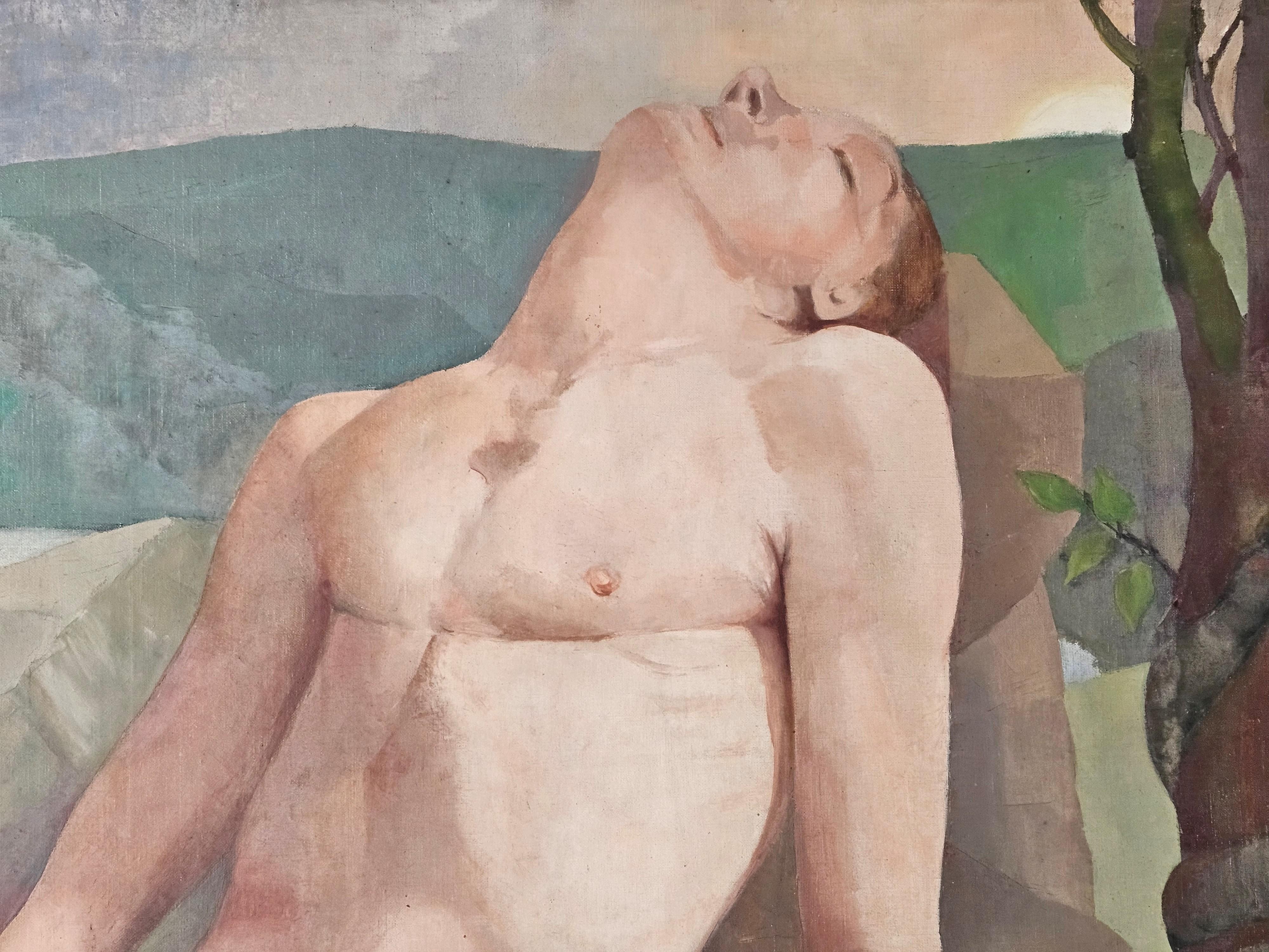 Peinture Adam et Ève au paradis sur terre de J. Tilleux Bon état - En vente à Ramillies, BE