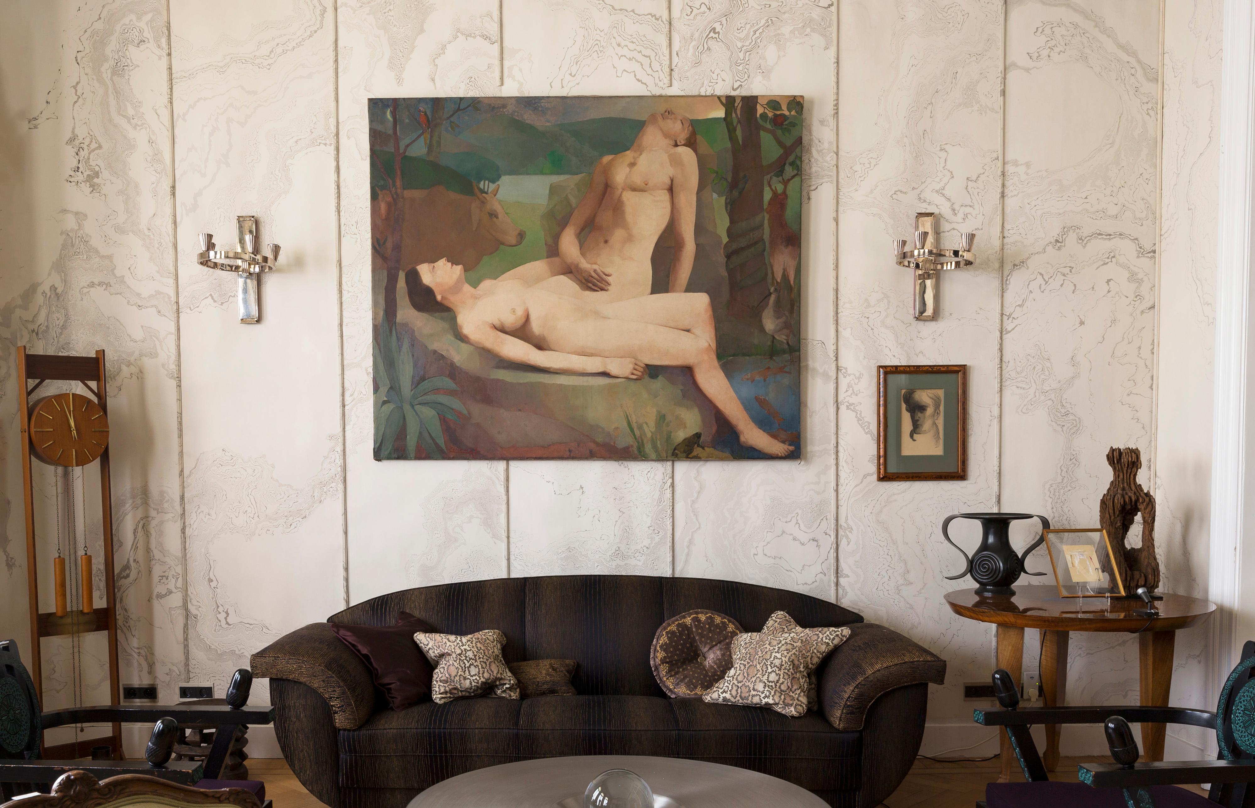 Toile Peinture Adam et Ève au paradis sur terre de J. Tilleux en vente