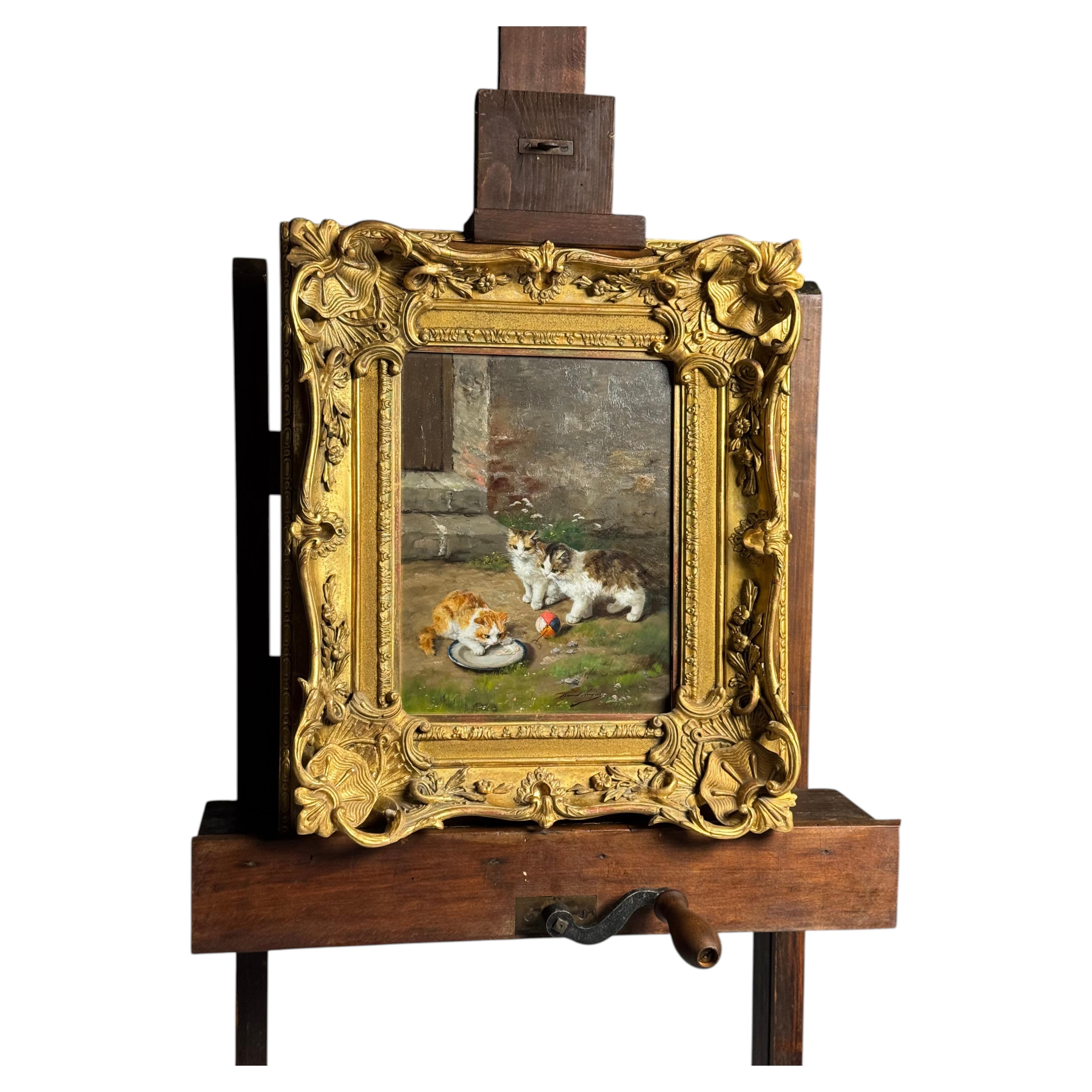 Painting – Alfred Arthur Brunel de Neuville (1852–1941) Kittens at Play For Sale