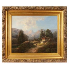 Painting "Alpine Landscape", Austria By Barbarini Gustav, Late 19th C.