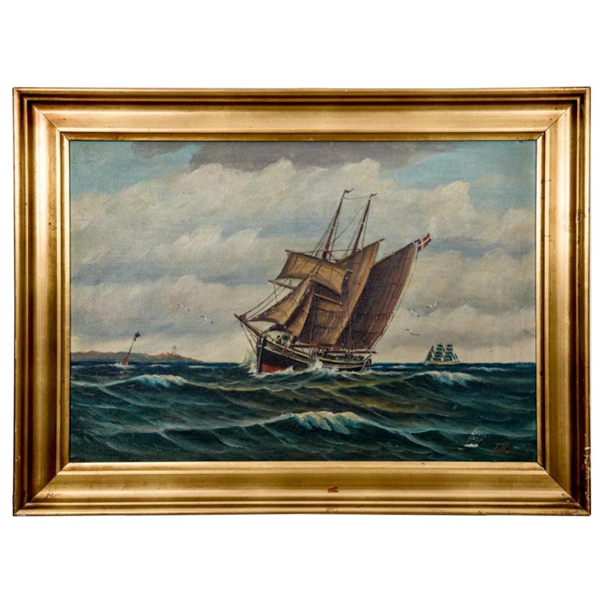 Painting "at Sea", Scandinavia, Early 20th Century