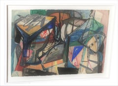 Painting "At The Fishmonger" Anonymous New York City Artist Casein / Paper 1950s