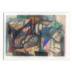 Painting "At The Fishmonger" Anonymous New York City Artist Casein / Paper 1950s