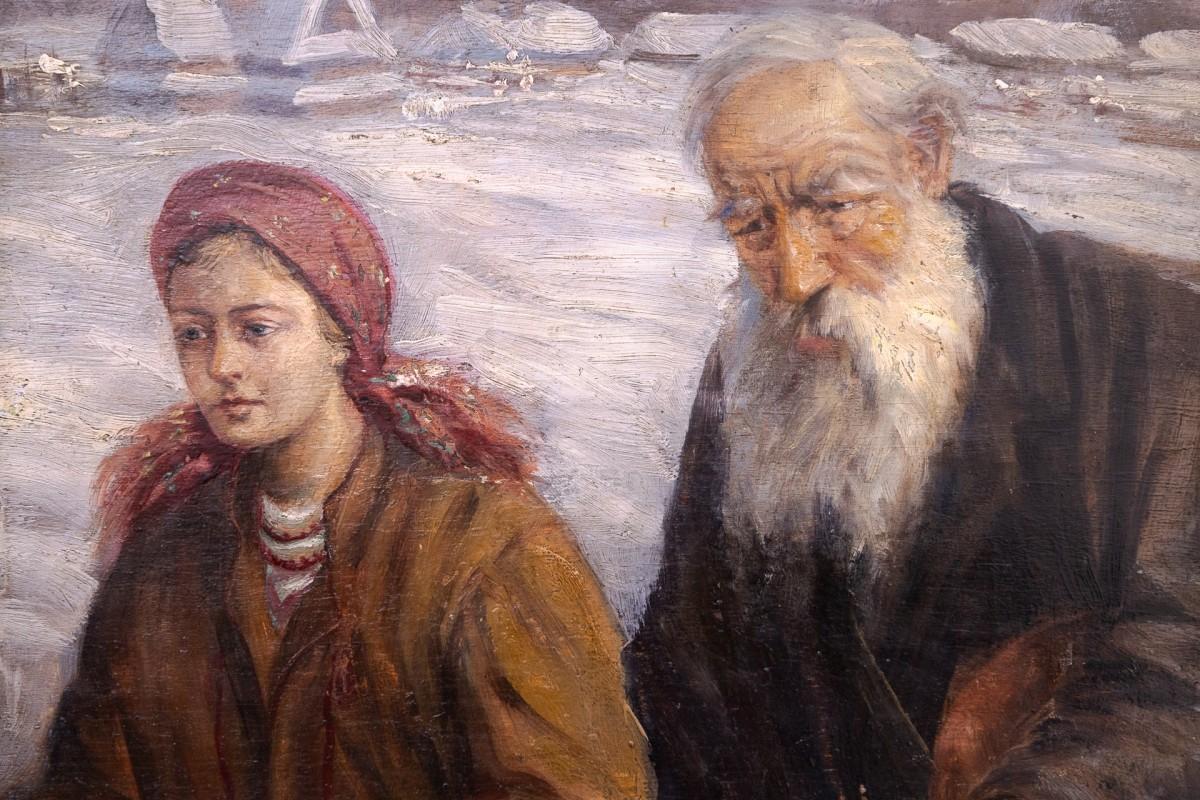 Gemälde, Teodor Axentowicz zugeschrieben „Old Age and Youth“ (20. Jahrhundert) im Angebot