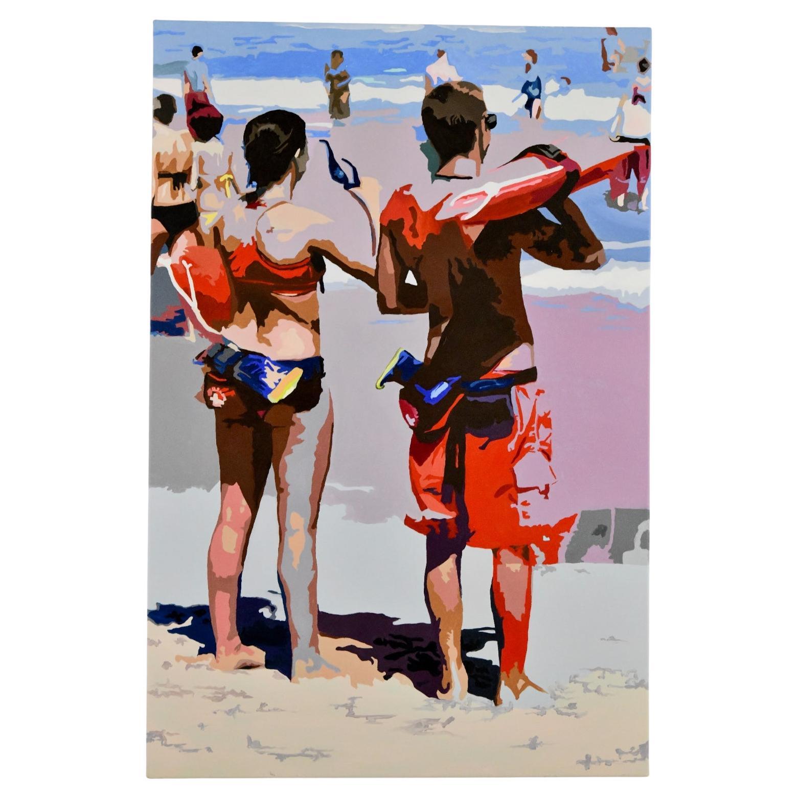 Pintura  Playa con socorristas por Carole Grandgirard, Francia 2023.
