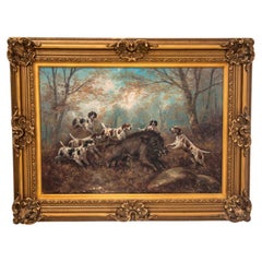 Vintage Painting "Boar Hunting", Germany, early XX century