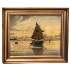 Peinture « Bateau en mer », huile sur toile, E. Svaneby 1931