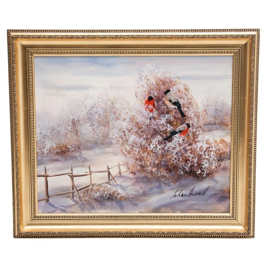 Peinture "Bouvreuils à l'heure d'hiver".  en vente