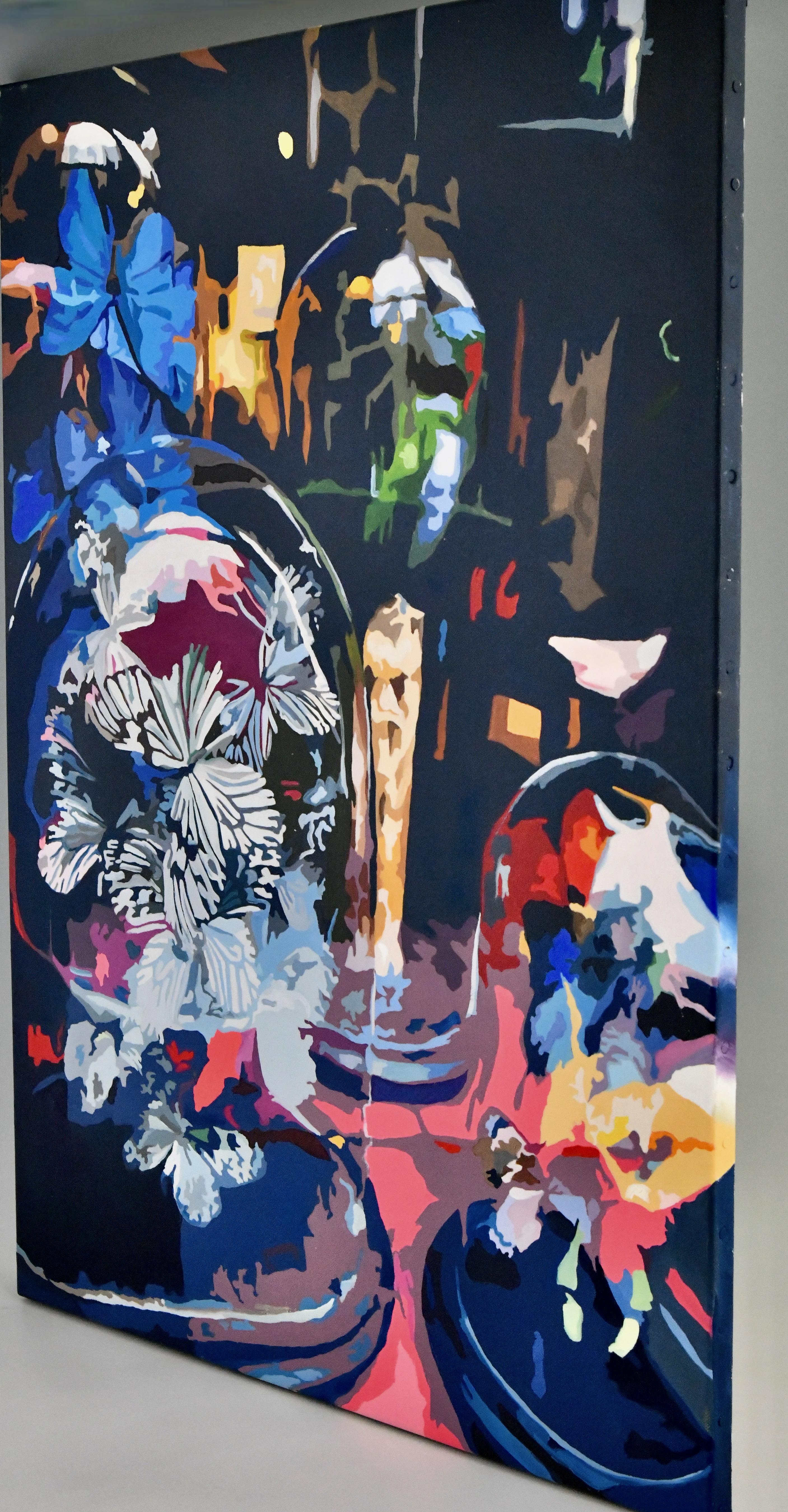 Pintar mariposas LES PAPILLONS. 
Por Carole Grandgirard, título y firma en el reverso del lienzo.
Óleo sobre lienzo. 
Contemporáneo, Francia 2024. 
Carole Grandgirard es una pintora francesa nacida en 1972. Apasionada del arte, se formó