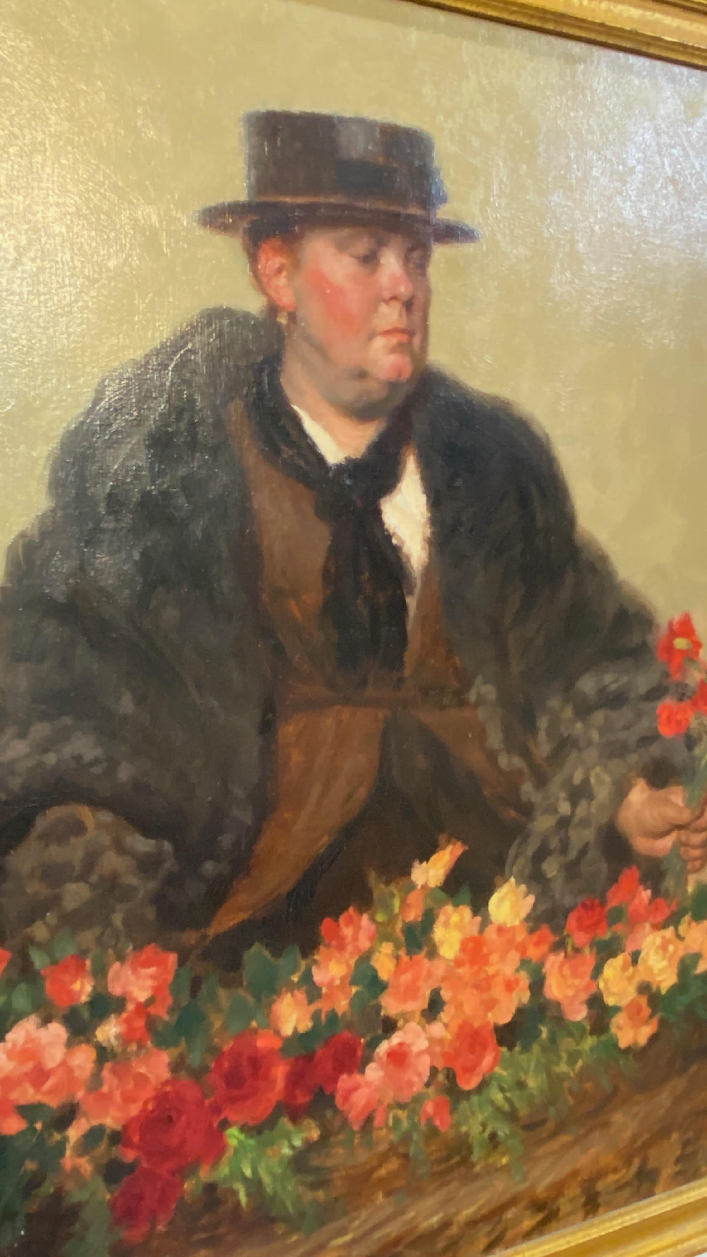 Painting by Alfred Jonniaux “The Flower Seller” In Good Condition For Sale In San Francisco, CA