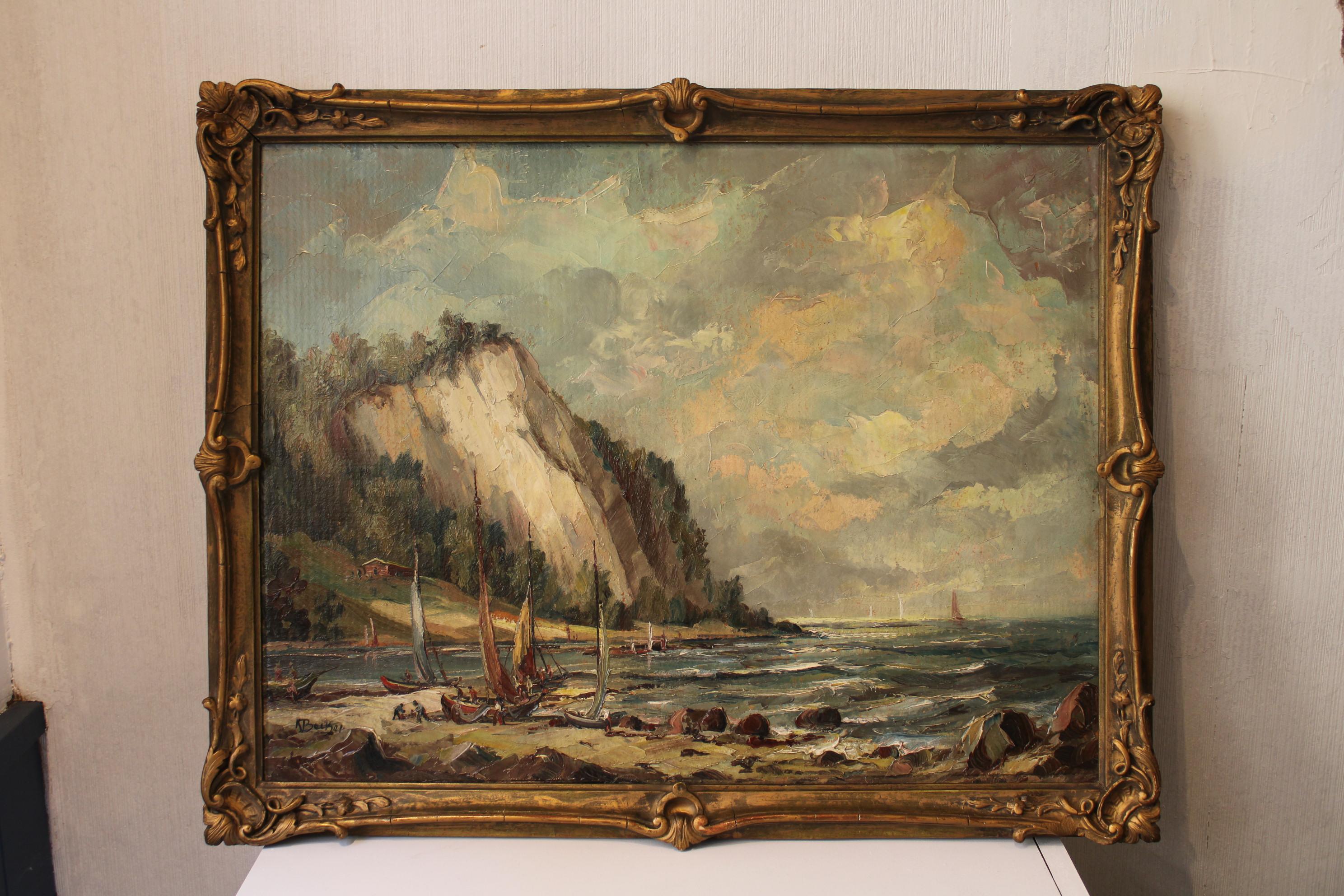 Paisaje de August Becker del siglo XIX, óleo sobre lienzo.
