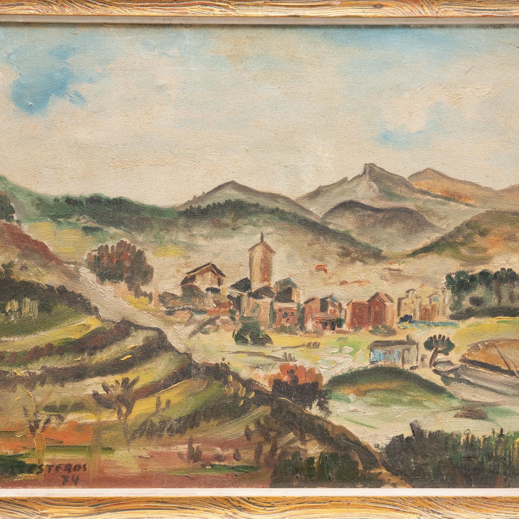 Pintura de Ballesteros, Óleo sobre lienzo, 1974 Moderno de mediados de siglo