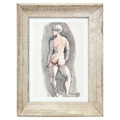 Painting by Barbara Pound, Nude Painting, Wood Frame, Grey Color, C 1960, Art