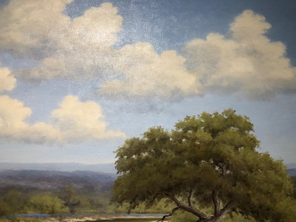 C.P. Montague was the pseudonym of Texas artist Pauline Thweatt (1927-2010). She was a favorite of Lyndon B Johnson who owned several of her canvases. She was a painter of Texas Landscapes specializing in Bluebonnet and Fall images.

Oil on