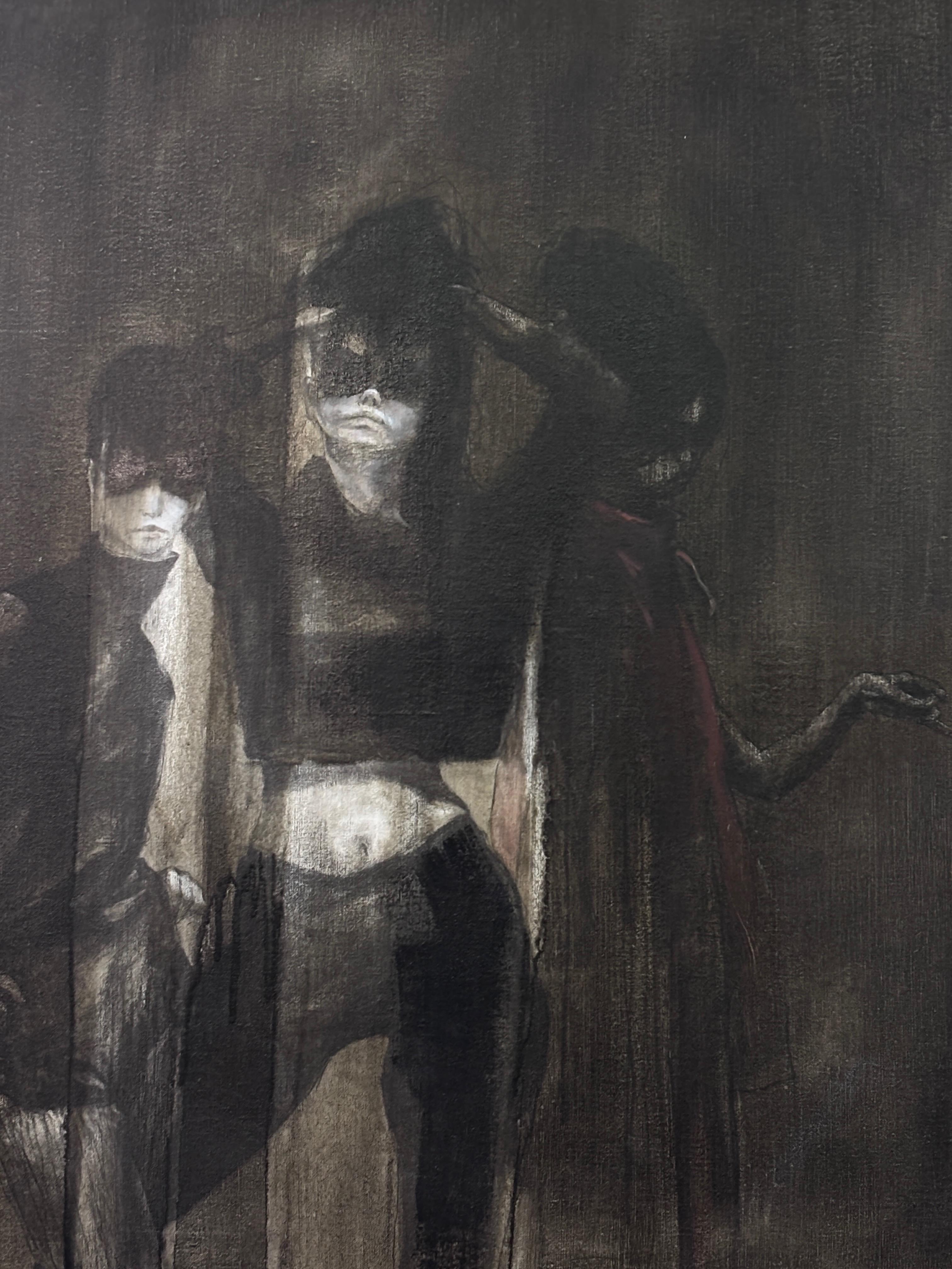 Gemälde des kalifornischen Künstlers Raymond Rowley King 'Mädchen in einem Tanzstudio' (Moderne der Mitte des Jahrhunderts) im Angebot