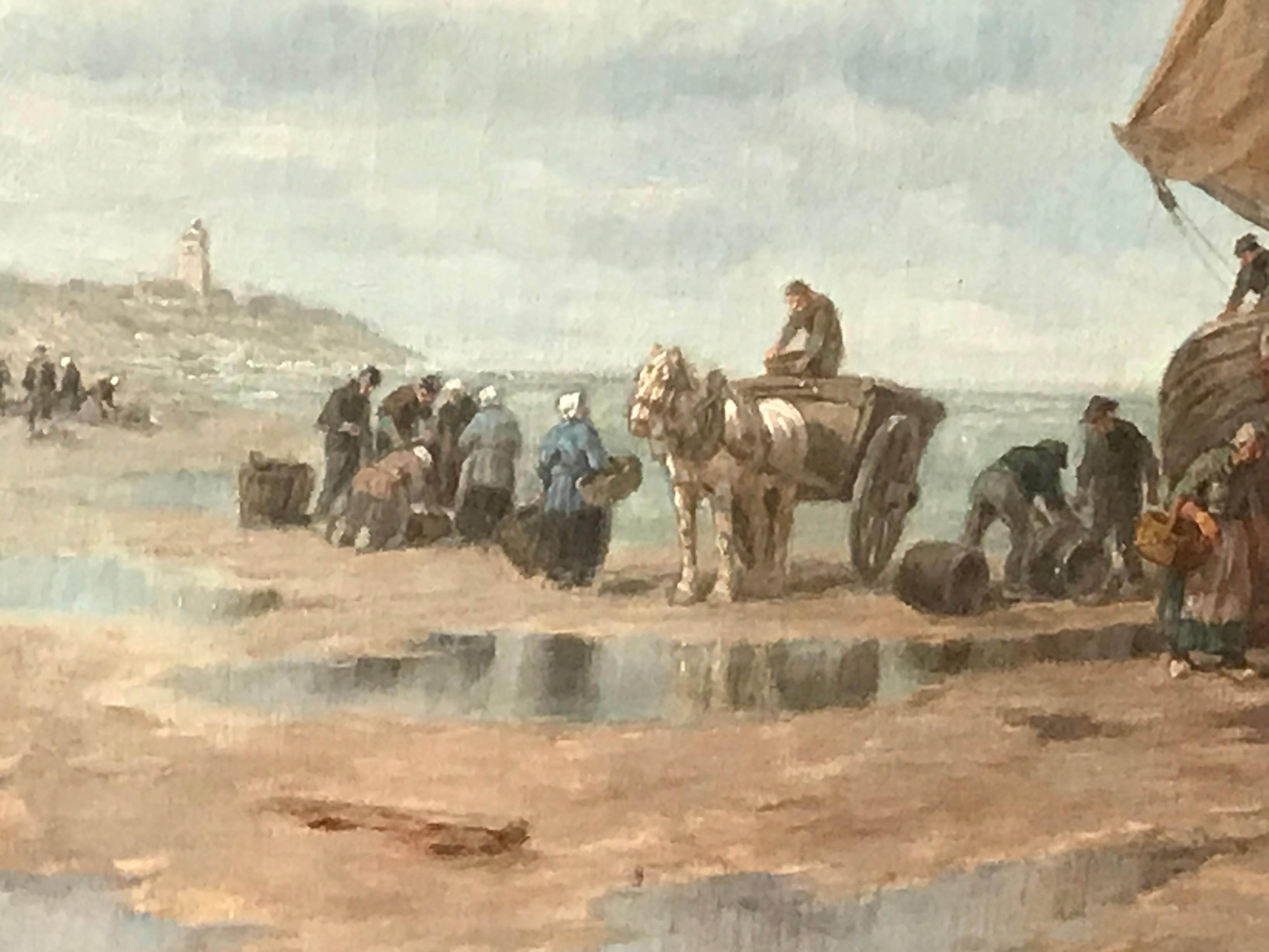 École de Barbizon Peinture « Fishermen on the Beach » de Desiree Thomassin en vente