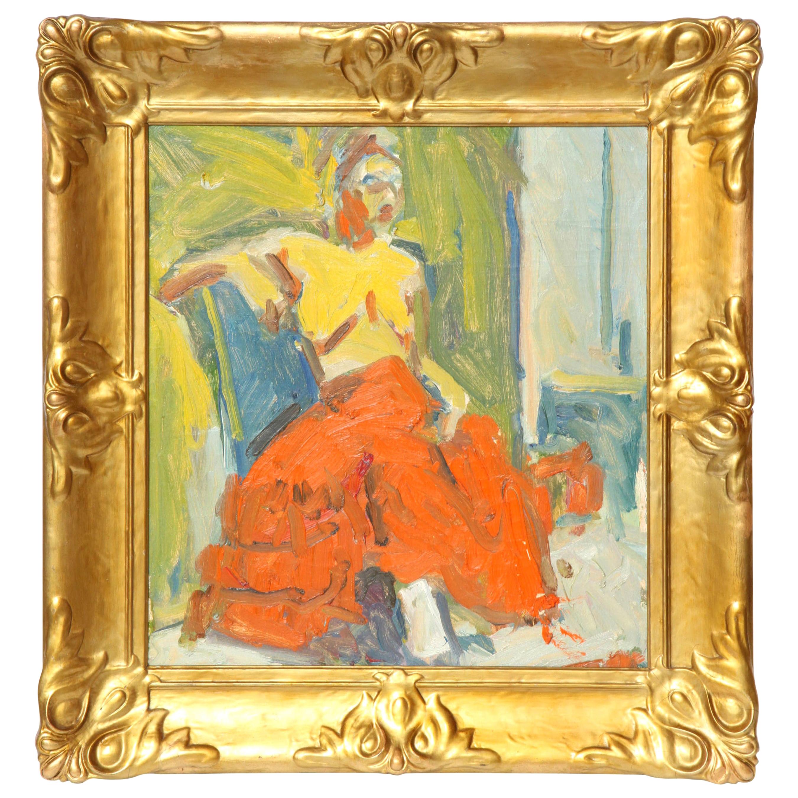 Painting by Eduardo Rouario, circa 1968, Orange and Green Colors, Modern Art