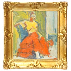 Painting by Eduardo Rouario, circa 1968, Orange and Green Colors, Modern Art