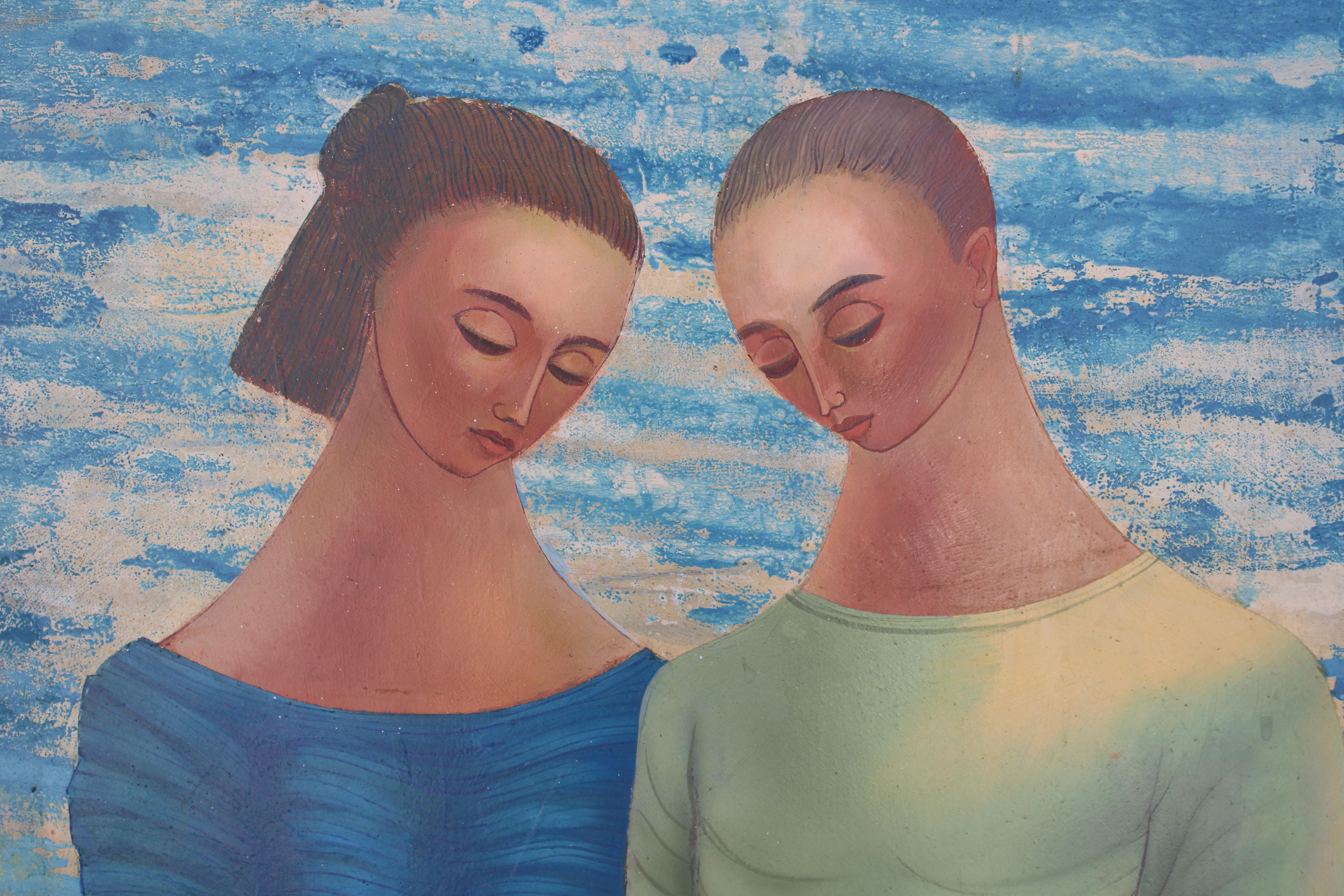 Modern Painting by Flavio E. Cabral (1916-1990) titled Two Figures For Sale