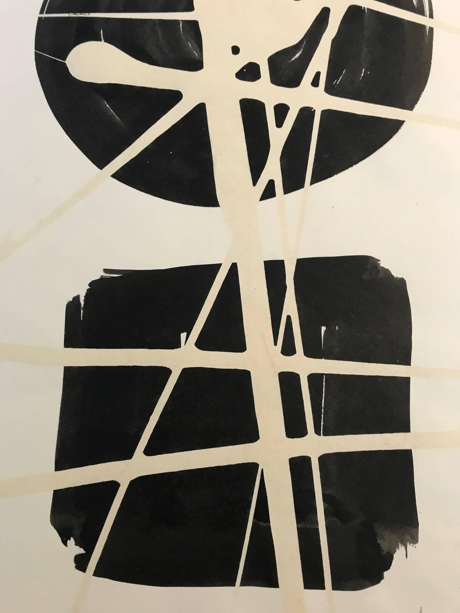 Painting by Gordon Onslow Ford, signed 'A world image for Richard' and dated 10/1/60. Sumi ink on paper. Painting has been professionally reframed. Framed it measures 26
