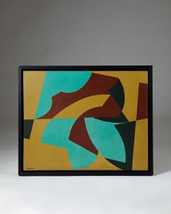 Painting by Harry Booström, Abstract Art, Signed, Sweden, 1953