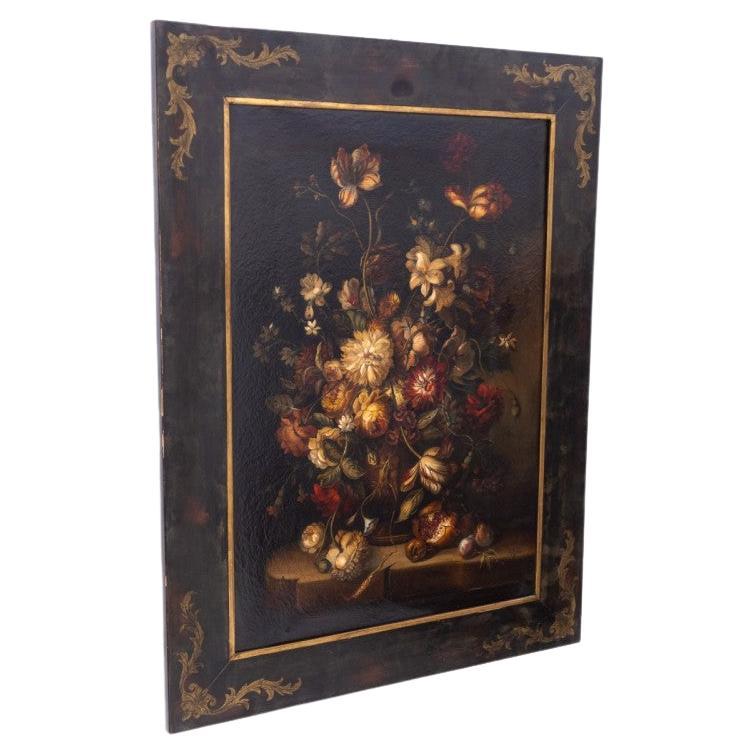 Painting by IDA CALZOLARI,  "Bouquet of flowers in a vase" in a wooden frame.