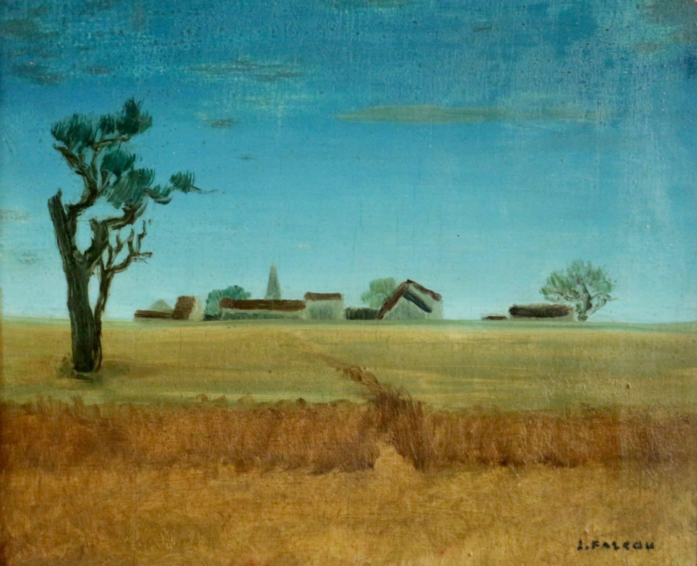 Painting by J. Faseau of the French countryside. Dating 1950-1950.
Measures: Toile: L 23cm, H 19cm
Cadre: L 42cm, H 37cm.