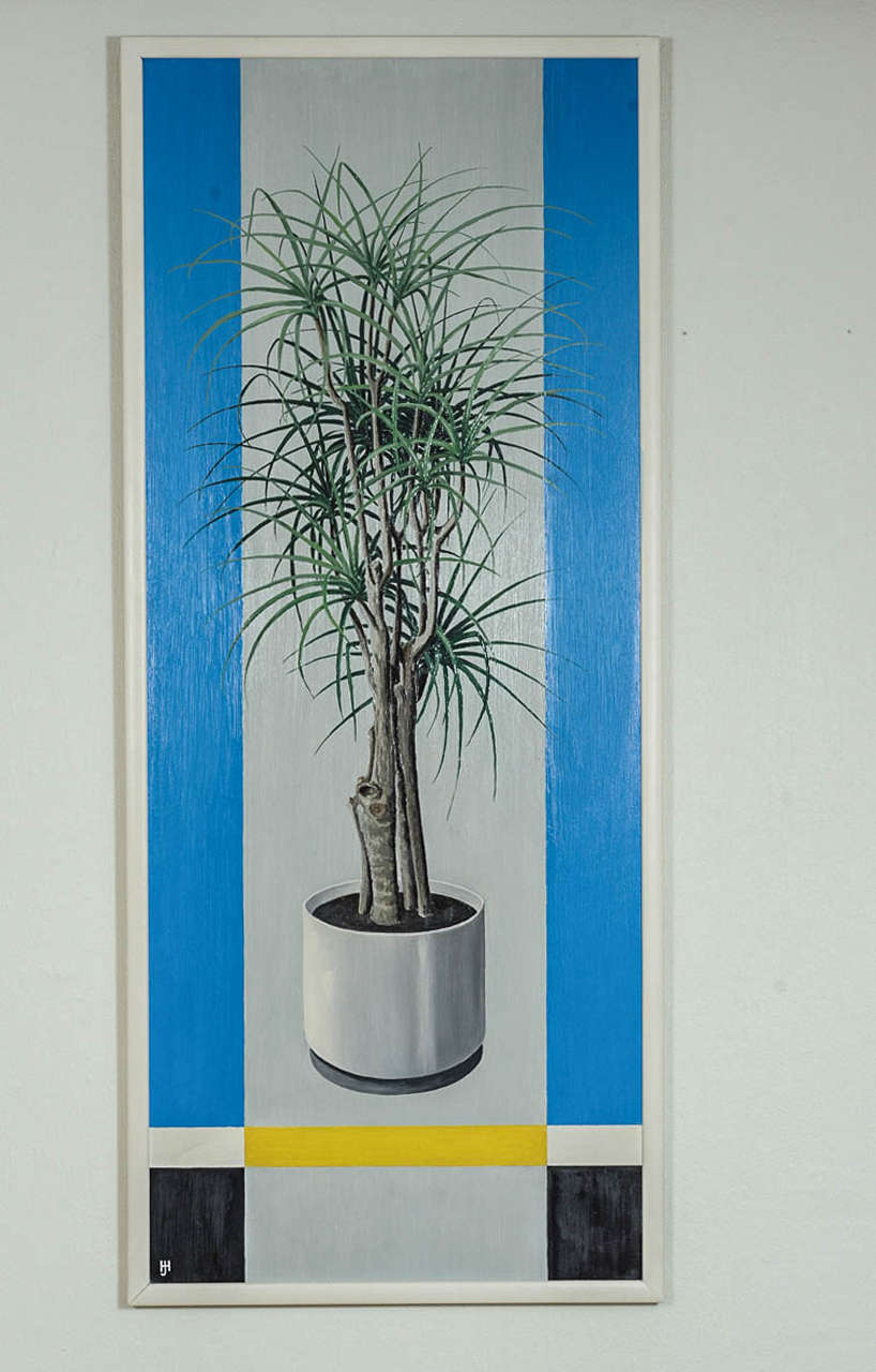 Very nicely detailed painting by Jac. Haan, interior architect and former manager of the furniture department of the famous Dutch department store Metz en Co. 

The painting depicts a true to life painted houseplant. Probably its a Dracaena Lemon