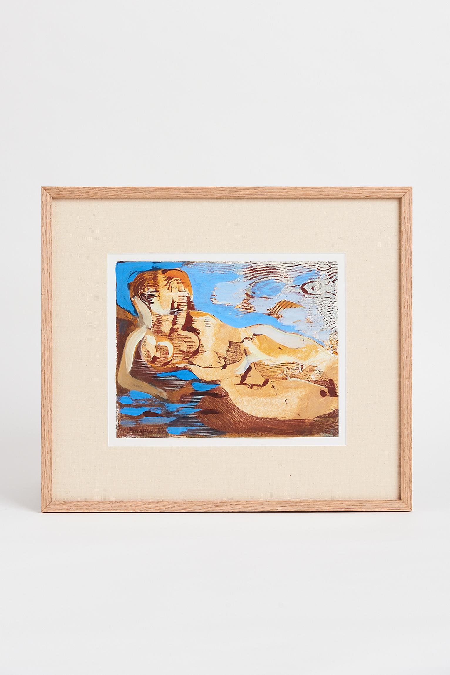 Jacques de Panafieu (1930-2001).
Reclining figure. 
Gouache on paper.
Signed and dated 1967.
Newly framed in a linen mount and oak frame.
 