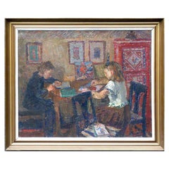 Vintage Painting by James Gordon Ogilvie: "Girls at the Table"