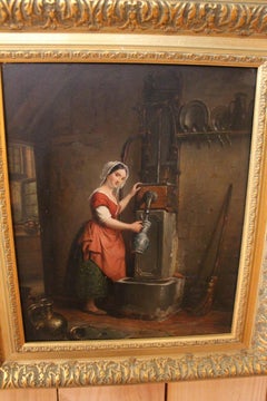 Painting By Jean-henri Decoene , The Water Carrier 19th Century