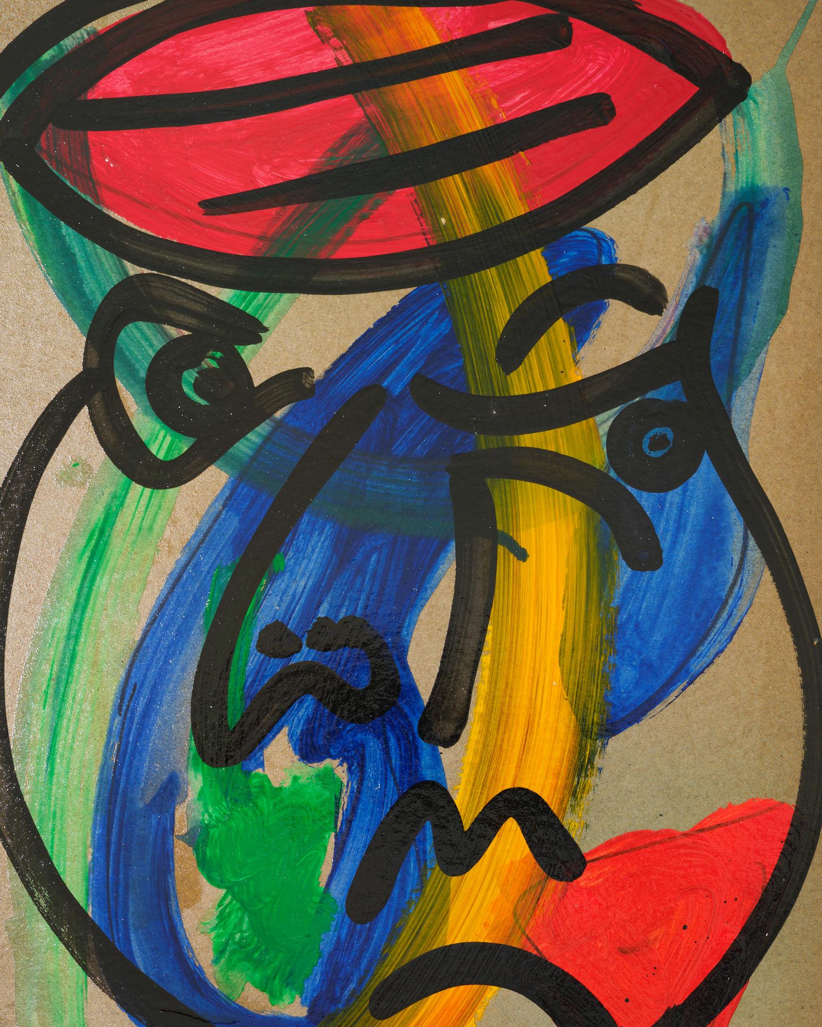 Late 20th Century Painting by Peter Keil, 1977, Red/Blue/Green/Yellow, Acrylic On Paper, Signed For Sale