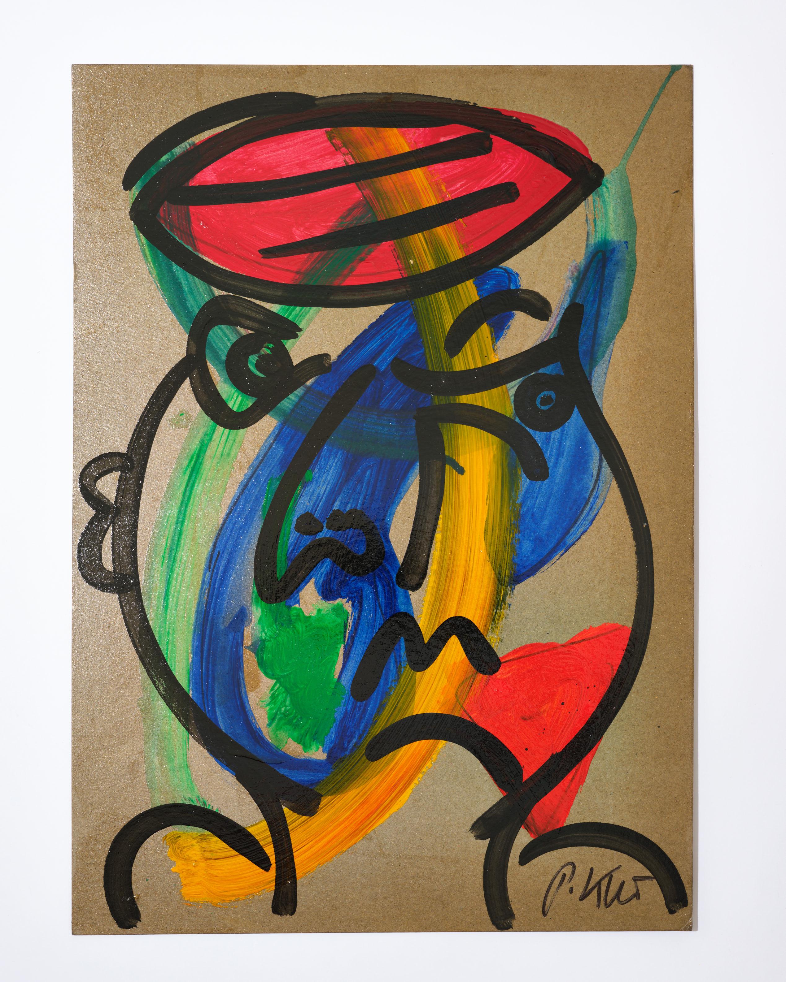 Acrylique Peinture de Peter Keil, 1977, rouge/bleu/vert/jaune, acrylique sur papier, signée en vente