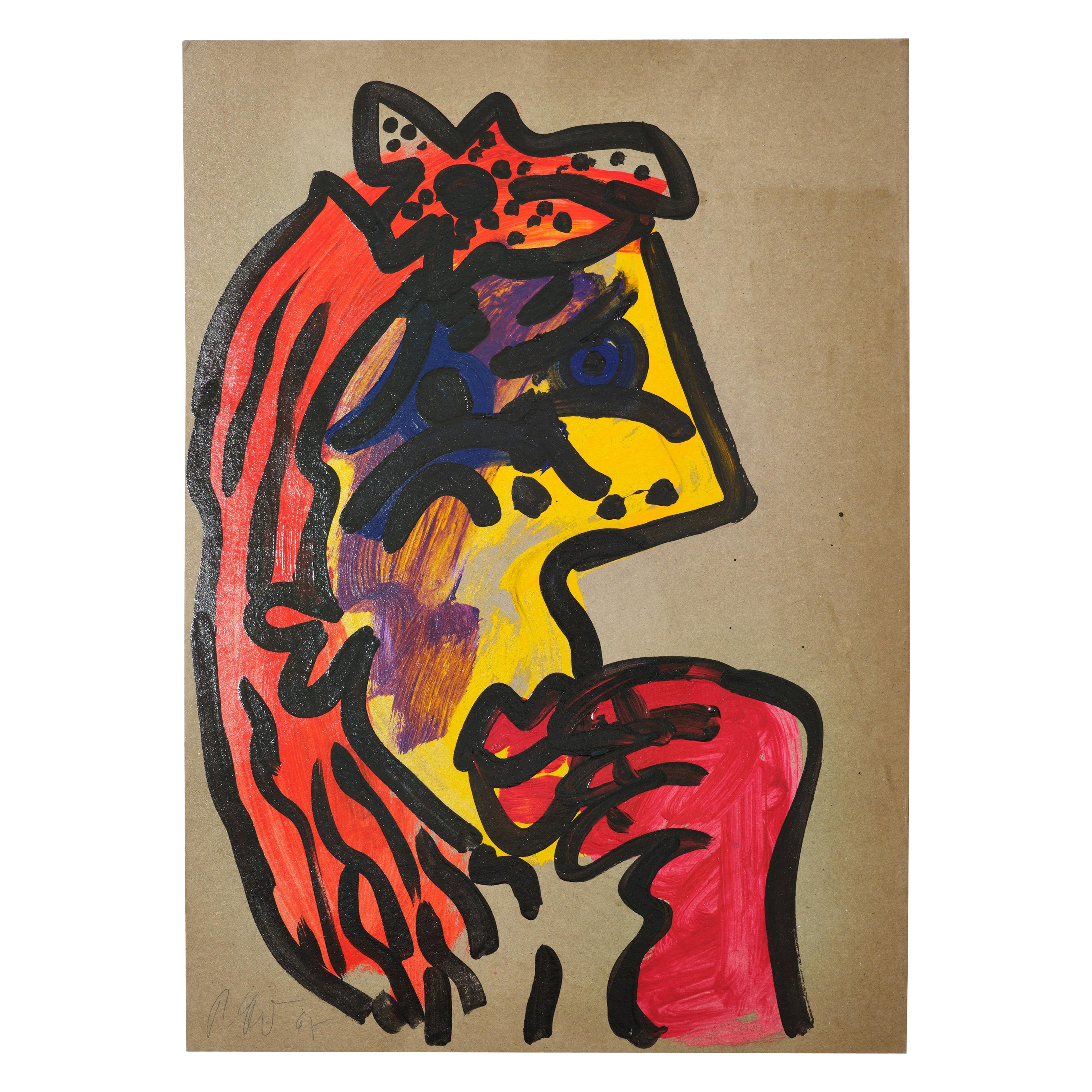 Gemälde von Peter Keil, Acryl auf Karton, Deutschland, Rot, Gelb, Orange, ohne Rahmen im Angebot