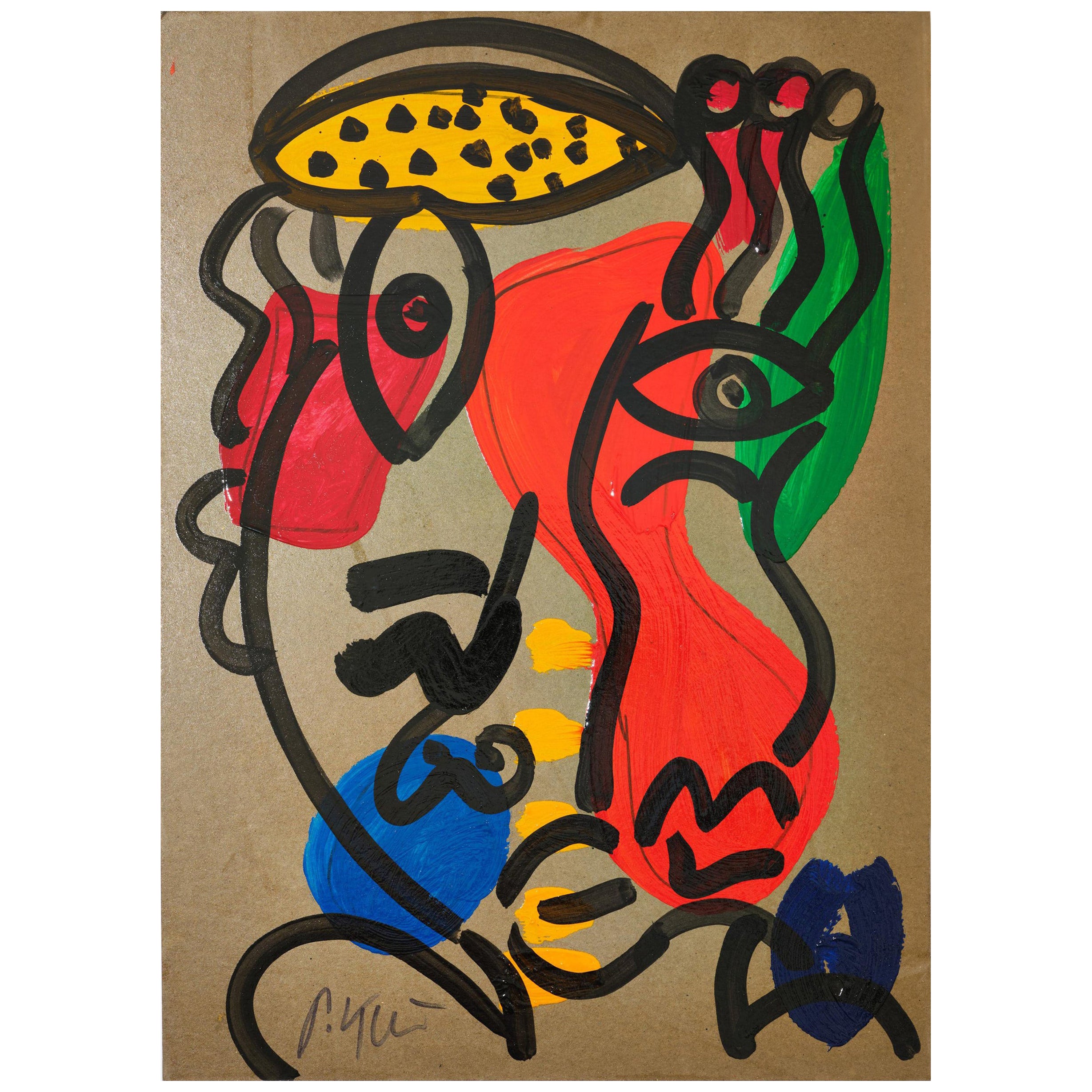 Painting by Peter Keil, Acrylic On Board, Red/Blue/Green/Yellow, C 1970, Modern For Sale