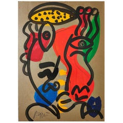 Painting by Peter Keil, Acrylic On Board, Red/Blue/Green/Yellow, C 1970, Modern